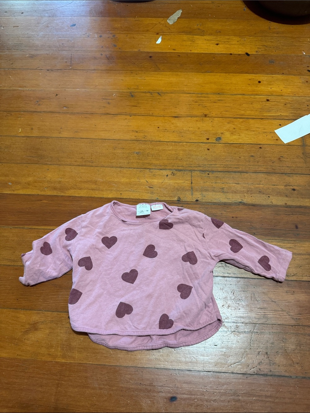 Zara Pink Long Sleeve Top with Maroon Heart Print